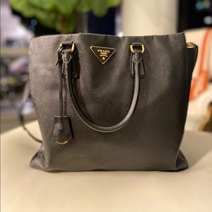 Authentic PRADA black textured leather tote